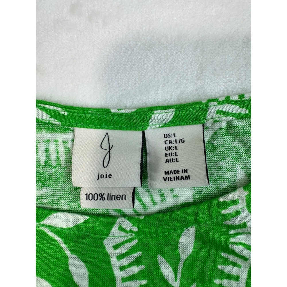 Joie Linen Tee Top Kelly Green White Paisley‎ Botanical Print Cap Sleeve Size L - Picture 4 of 9
